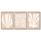 Set of 3 Matisse Botanical in Warm Beige Framed Wall Art with Light Oak Frames