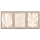 Set of 3 Matisse Botanical in Warm Beige Framed Wall Art with Light Walnut Frames
