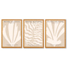 Set of 3 Matisse Botanical in Warm Beige Framed Wall Art with Oak Wooden Frames