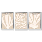 Set of 3 Matisse Botanical in Warm Beige Framed Wall Art with Silver Wood Frames