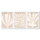 Set of 3 Matisse Botanical in Warm Beige Framed Wall Art with White Wooden Frames