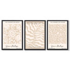 Matisse Warm Beige Set of 3 Floral Framed Wall Art with Black Wooden Frames