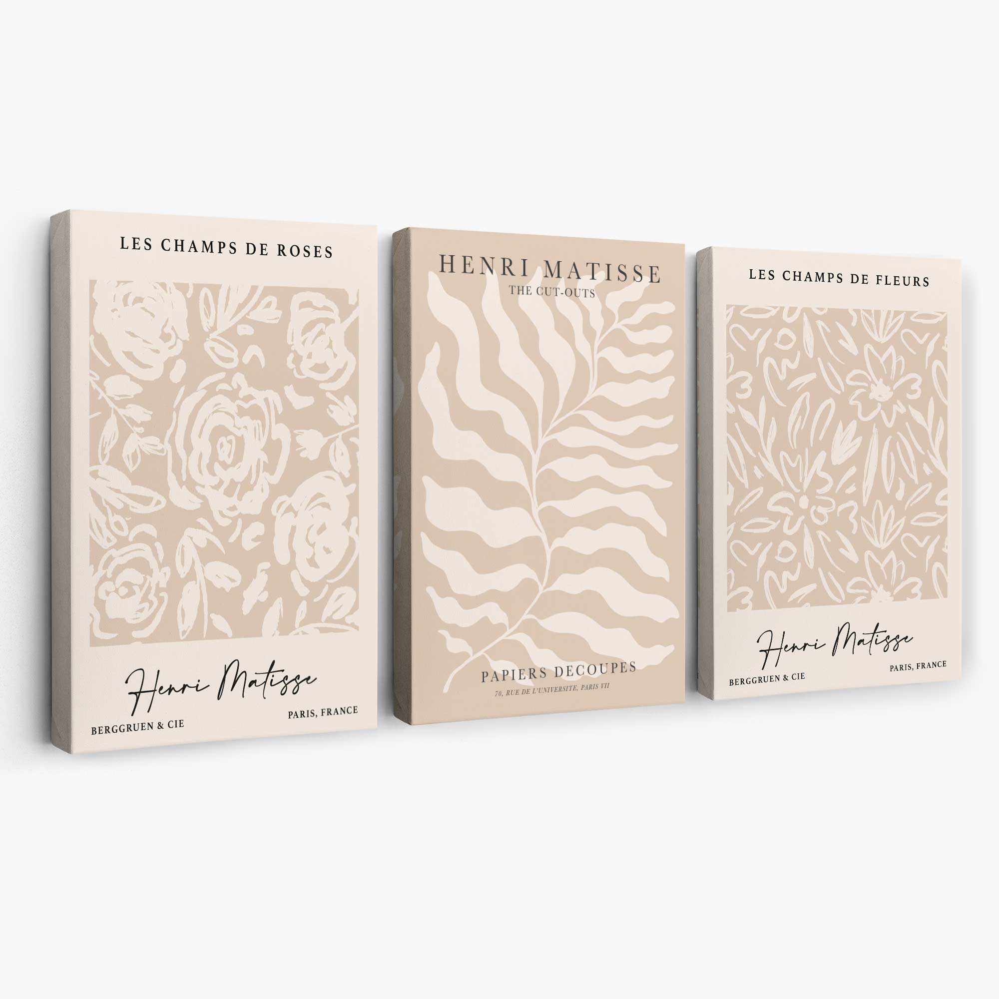 Matisse Warm Beige Set of 3 Floral Canvas Prints | Artze Wall Art