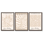 Matisse Warm Beige Set of 3 Floral Framed Wall Art with Dark Wood Frames