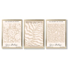 Matisse Warm Beige Set of 3 Floral Framed Wall Art with Gold Wood Frames