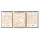 Matisse Warm Beige Set of 3 Floral Framed Wall Art with Light Oak Frames