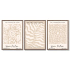 Matisse Warm Beige Set of 3 Floral Framed Wall Art with Light Walnut Frames