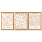 Matisse Warm Beige Set of 3 Floral Framed Wall Art with Oak Wooden Frames