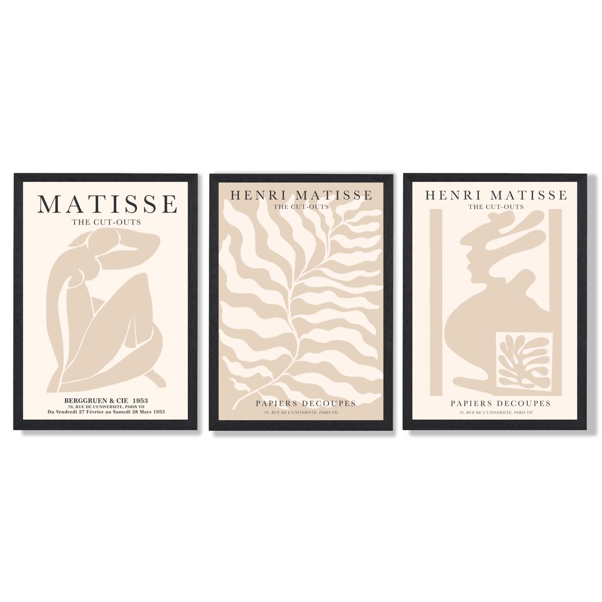 Matisse Warm Beige Set of 3 Lifestyle Framed Wall Art with Black Wooden Frames
