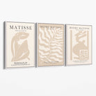 Matisse Warm Beige Set of 3 Lifestyle Canvas Prints with White Float Frame