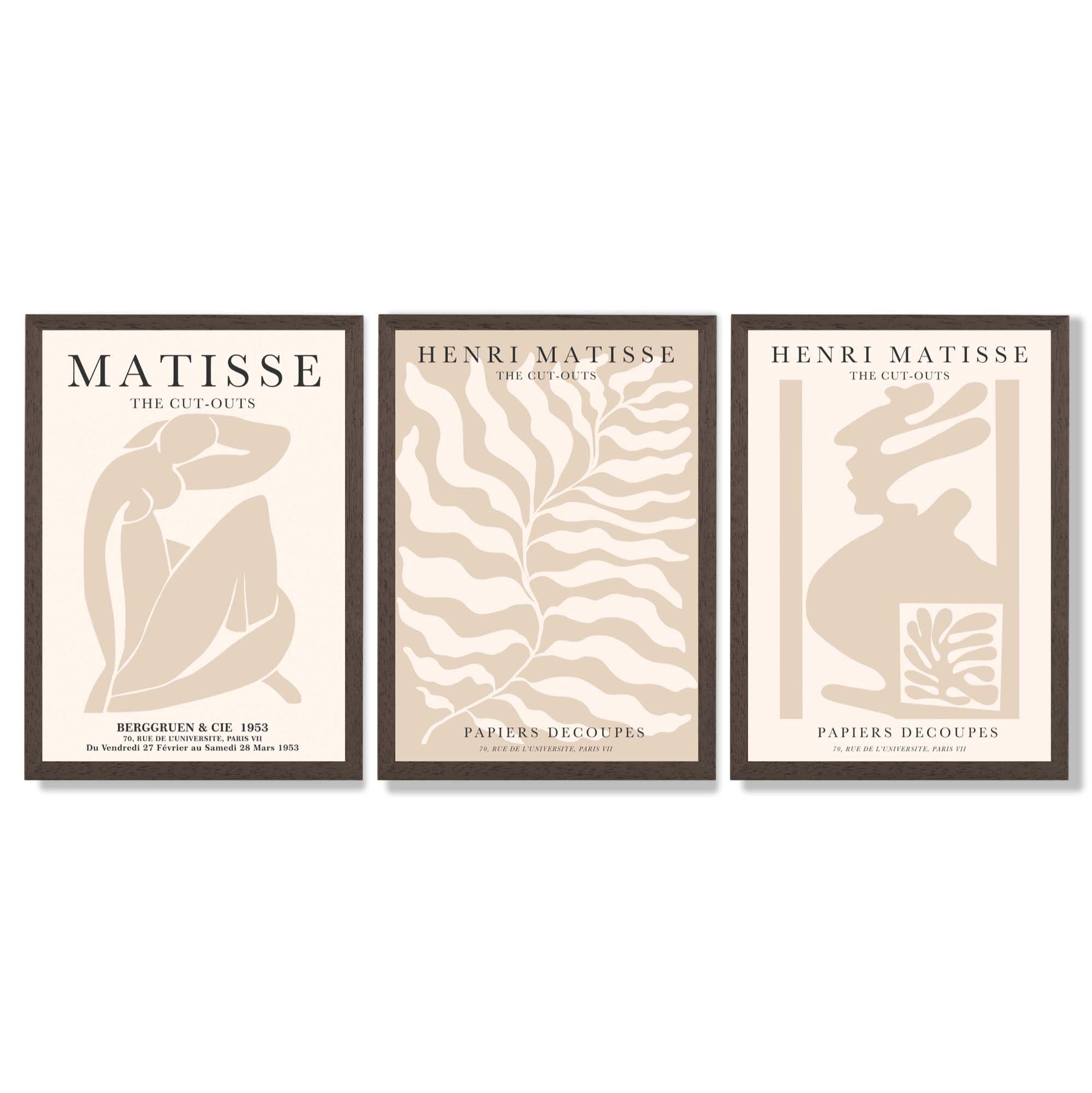 Matisse Warm Beige Set of 3 Lifestyle Framed Wall Art with Dark Wood Frames