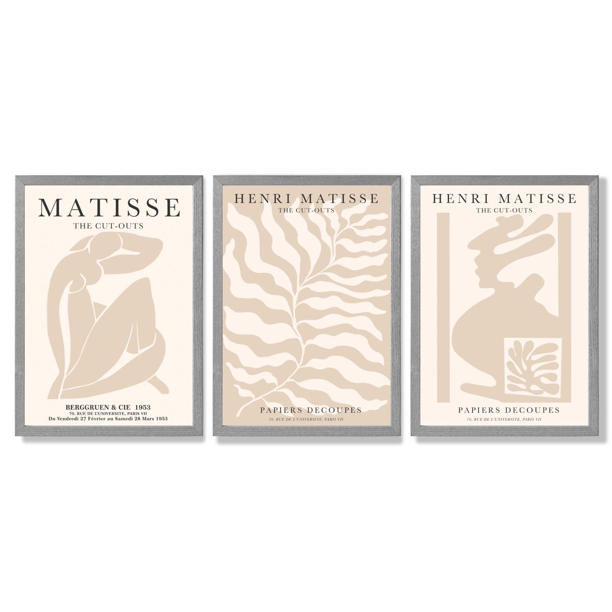 Matisse Warm Beige Set of 3 Lifestyle Framed Wall Art with Light Grey Wooden Frames