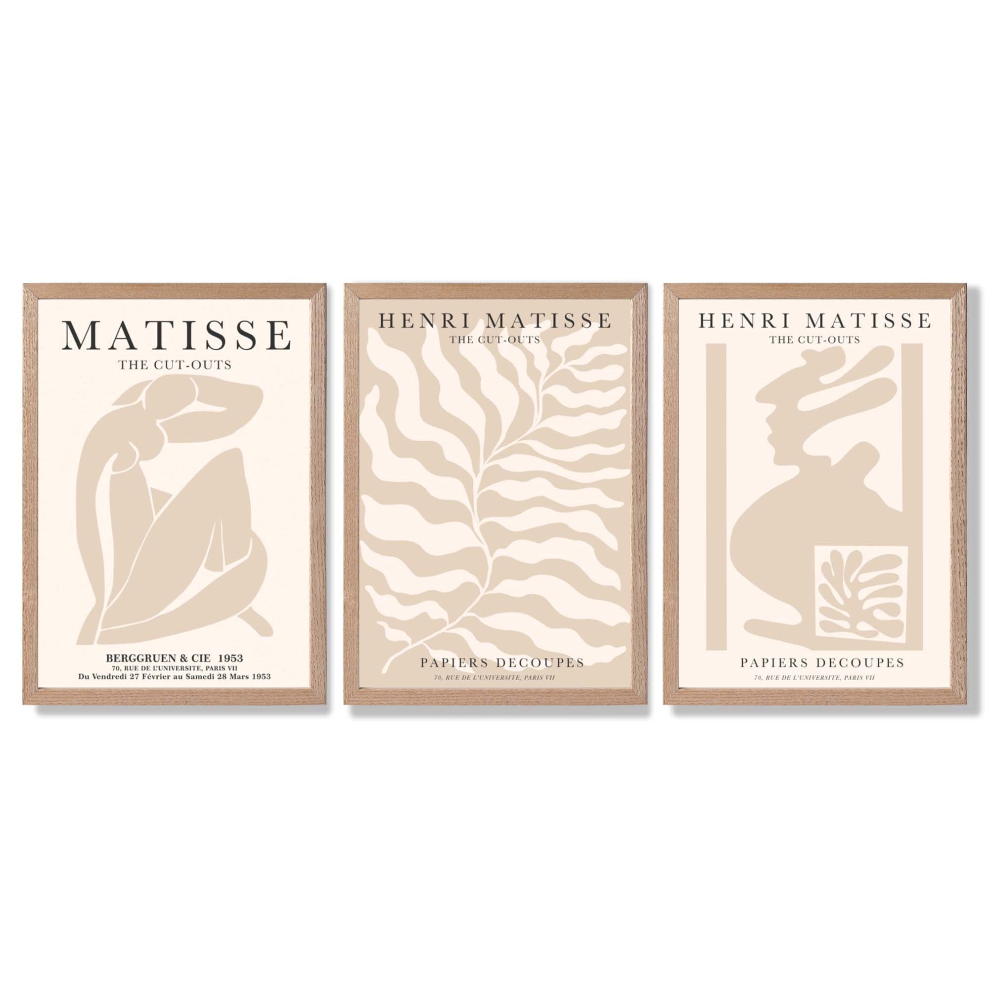 Matisse Warm Beige Set of 3 Lifestyle Framed Wall Art with Light Oak Frames