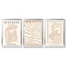 Matisse Warm Beige Set of 3 Lifestyle Framed Wall Art with Silver Wood Frames