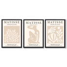 Matisse Set of 3 Beige Botanical Framed Wall Art with Black Wooden Frames