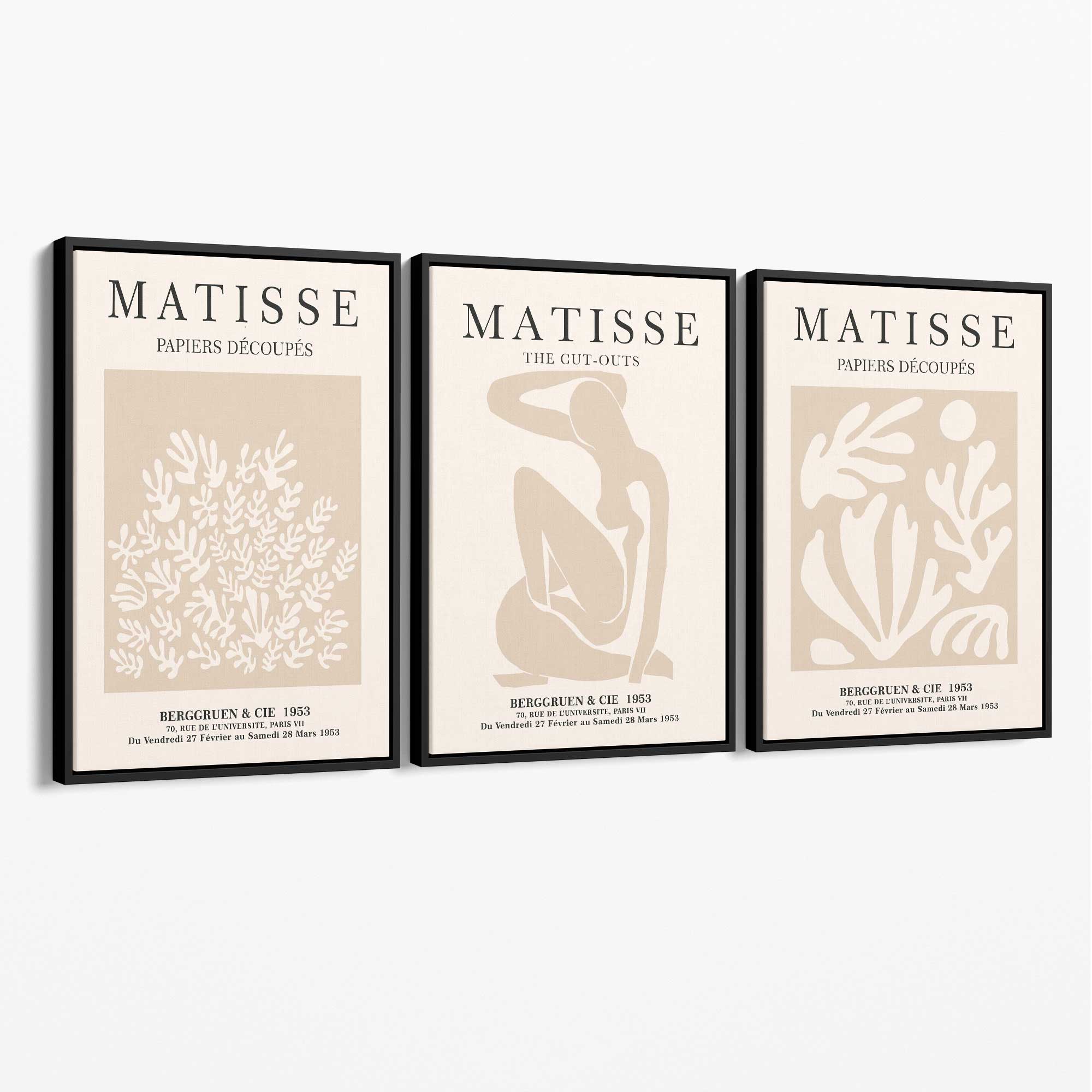 Matisse Set of 3 Beige Botanical Canvas Prints with Black Float Frame