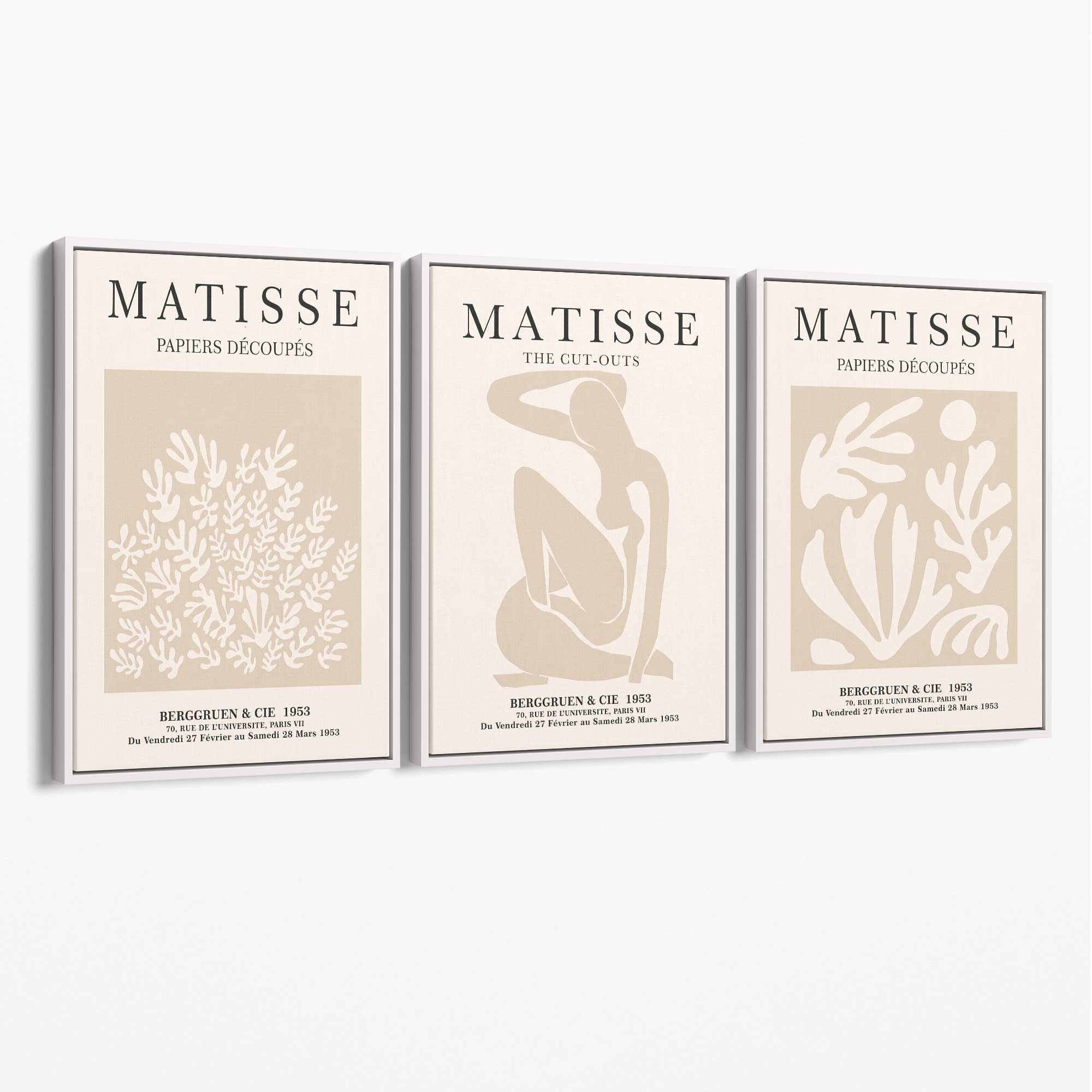 Matisse Set of 3 Beige Botanical Canvas Prints with White Float Frame