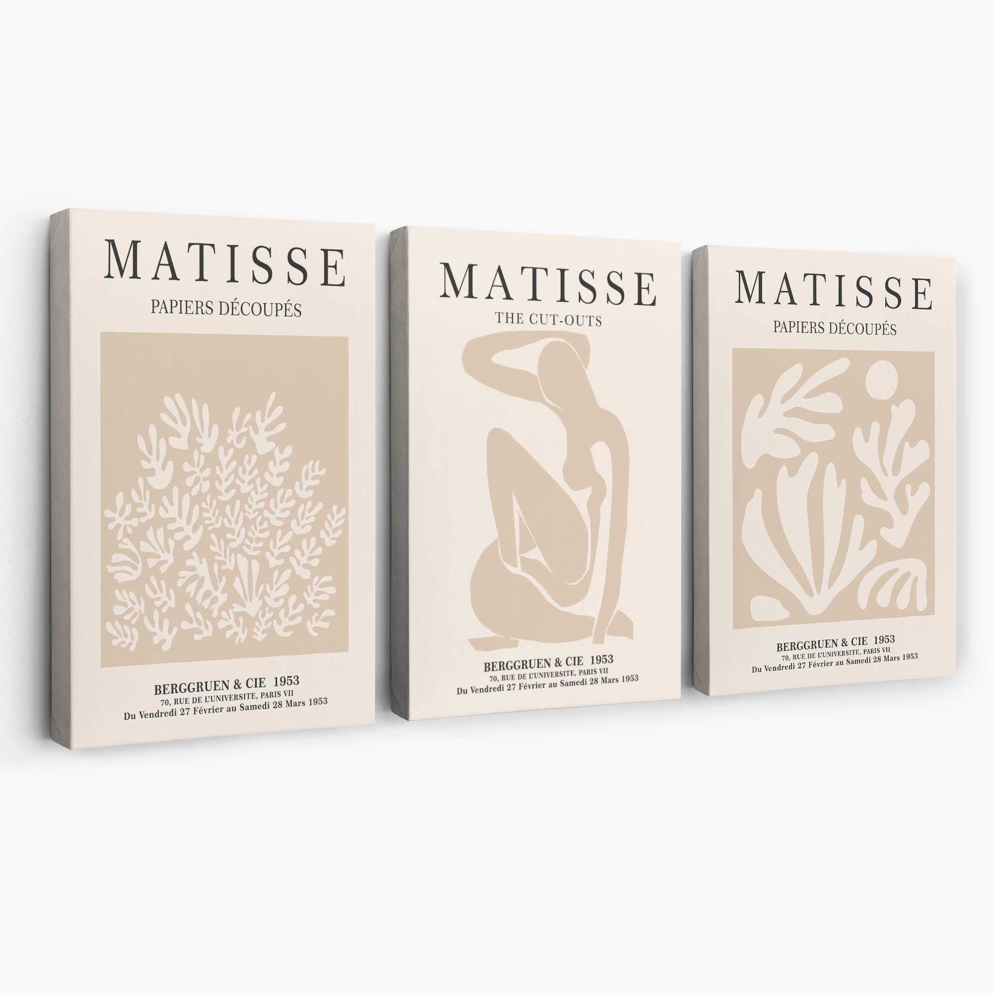 Matisse Set of 3 Beige Botanical Canvas Prints | Artze Wall Art