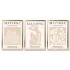 Matisse Set of 3 Beige Botanical Framed Wall Art with Gold Wood Frames