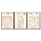 Matisse Set of 3 Beige Botanical Framed Wall Art with Light Walnut Frames