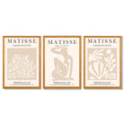 Matisse Set of 3 Beige Botanical Framed Wall Art with Oak Wooden Frames