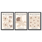 Matisse Florals Set of 3 Beige Framed Wall Art with Black Wooden Frames