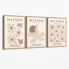 Matisse Florals Set of 3 Beige Canvas Prints with Oak Float Frame
