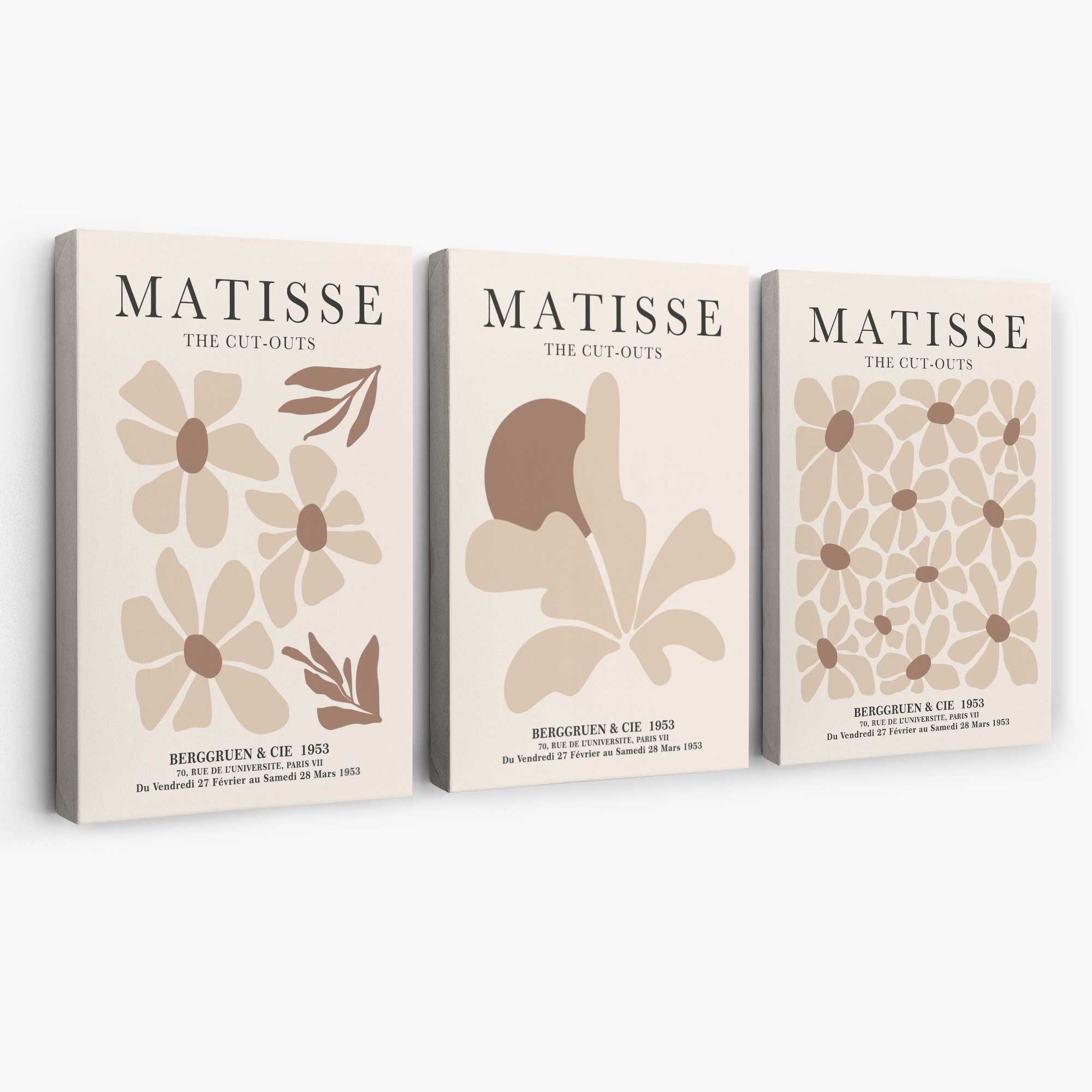 Matisse Florals Set of 3 Beige Canvas Prints | Artze Wall Art