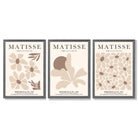 Matisse Florals Set of 3 Beige Framed Wall Art with Dark Grey Wooden Frames