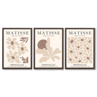 Matisse Florals Set of 3 Beige Framed Wall Art with Dark Wood Frames