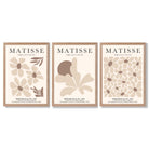 Matisse Florals Set of 3 Beige Framed Wall Art with Light Oak Frames