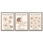 Matisse Florals Set of 3 Beige Framed Wall Art with Light Walnut Frames