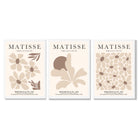 Matisse Florals Set of 3 Beige Framed Wall Art with White Wooden Frames
