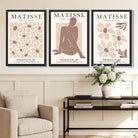 Matisse Florals Fashion Set of 3 Beige Framed Wall Art with Black Wooden Frames