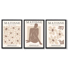 Matisse Florals Fashion Set of 3 Beige Framed Wall Art with Black Wooden Frames