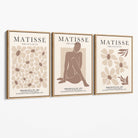 Matisse Florals Fashion Set of 3 Beige Canvas Prints with Oak Float Frame
