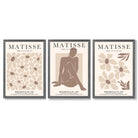 Matisse Florals Fashion Set of 3 Beige Framed Wall Art with Dark Grey Wooden Frames