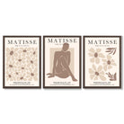 Matisse Florals Fashion Set of 3 Beige Framed Wall Art with Dark Wood Frames