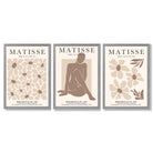 Matisse Florals Fashion Set of 3 Beige Framed Wall Art with Light Grey Wooden Frames