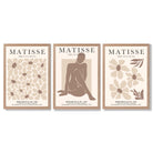 Matisse Florals Fashion Set of 3 Beige Framed Wall Art with Light Oak Frames