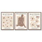 Matisse Florals Fashion Set of 3 Beige Framed Wall Art with Light Walnut Frames