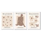 Matisse Florals Fashion Set of 3 Beige Framed Wall Art with White Wooden Frames