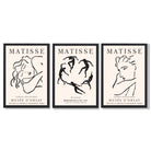 Matisse Minimal Line Art Fashion Set of 3 Black and Cream Framed Wall Art with Black Wooden Frames