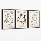 Matisse Minimal Line Art Fashion Set of 3 Black and Cream Canvas Prints with Black Float Frame