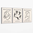 Matisse Minimal Line Art Fashion Set of 3 Black and Cream Canvas Prints with White Float Frame