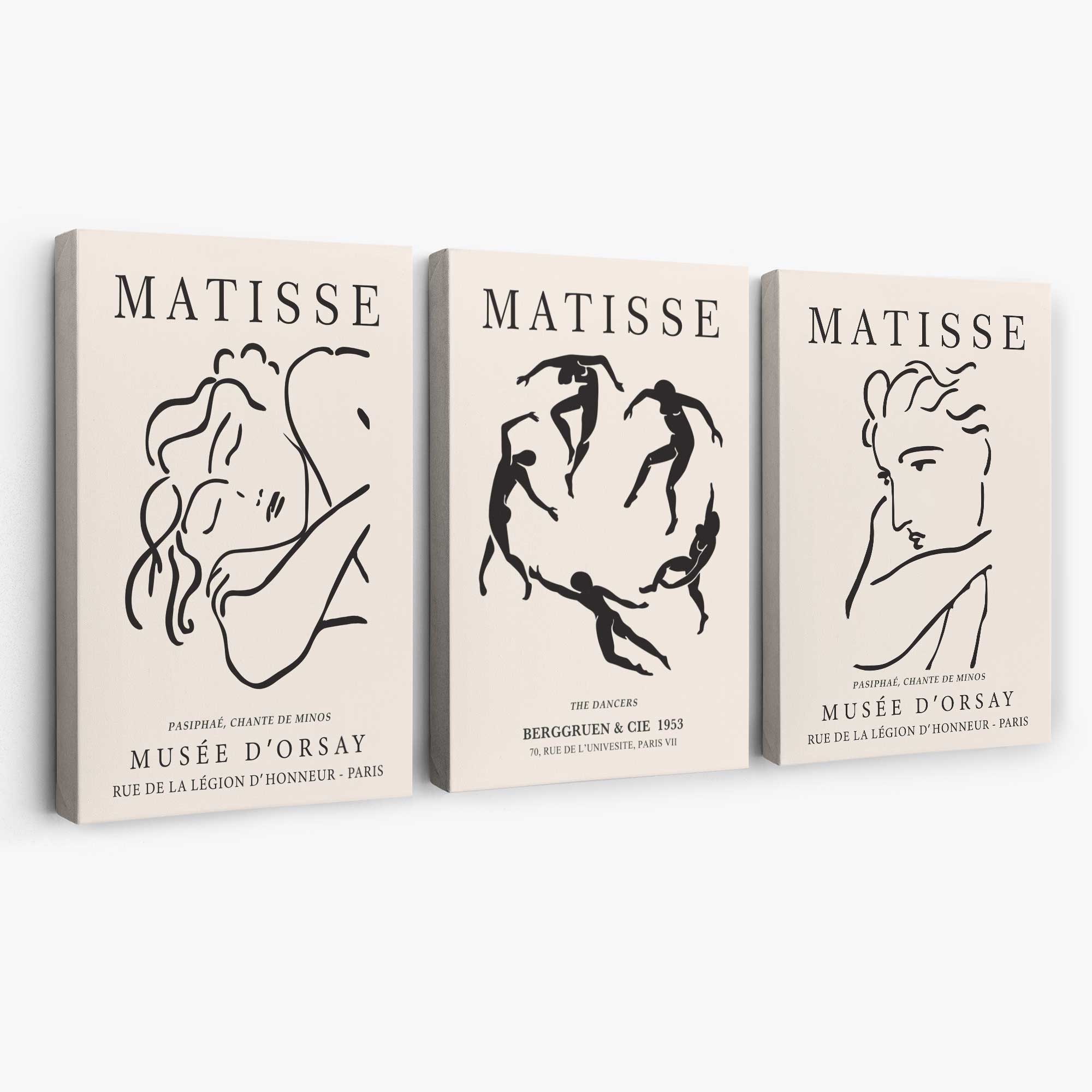 Matisse Minimal Line Art Fashion Set of 3 Black and Cream Canvas Prints | Artze Wall Art