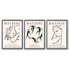 Matisse Minimal Line Art Fashion Set of 3 Black and Cream Framed Wall Art with Dark Grey Wooden Frames