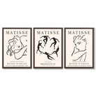 Matisse Minimal Line Art Fashion Set of 3 Black and Cream Framed Wall Art with Dark Wood Frames