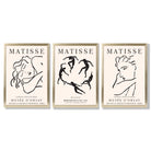 Matisse Minimal Line Art Fashion Set of 3 Black and Cream Framed Wall Art with Gold Wood Frames