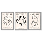 Matisse Minimal Line Art Fashion Set of 3 Black and Cream Framed Wall Art with Light Grey Wooden Frames
